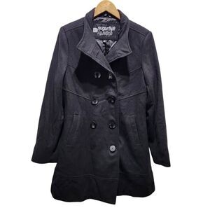 Sugarfly‎ double breasted coat jacket peacock black large wool blend